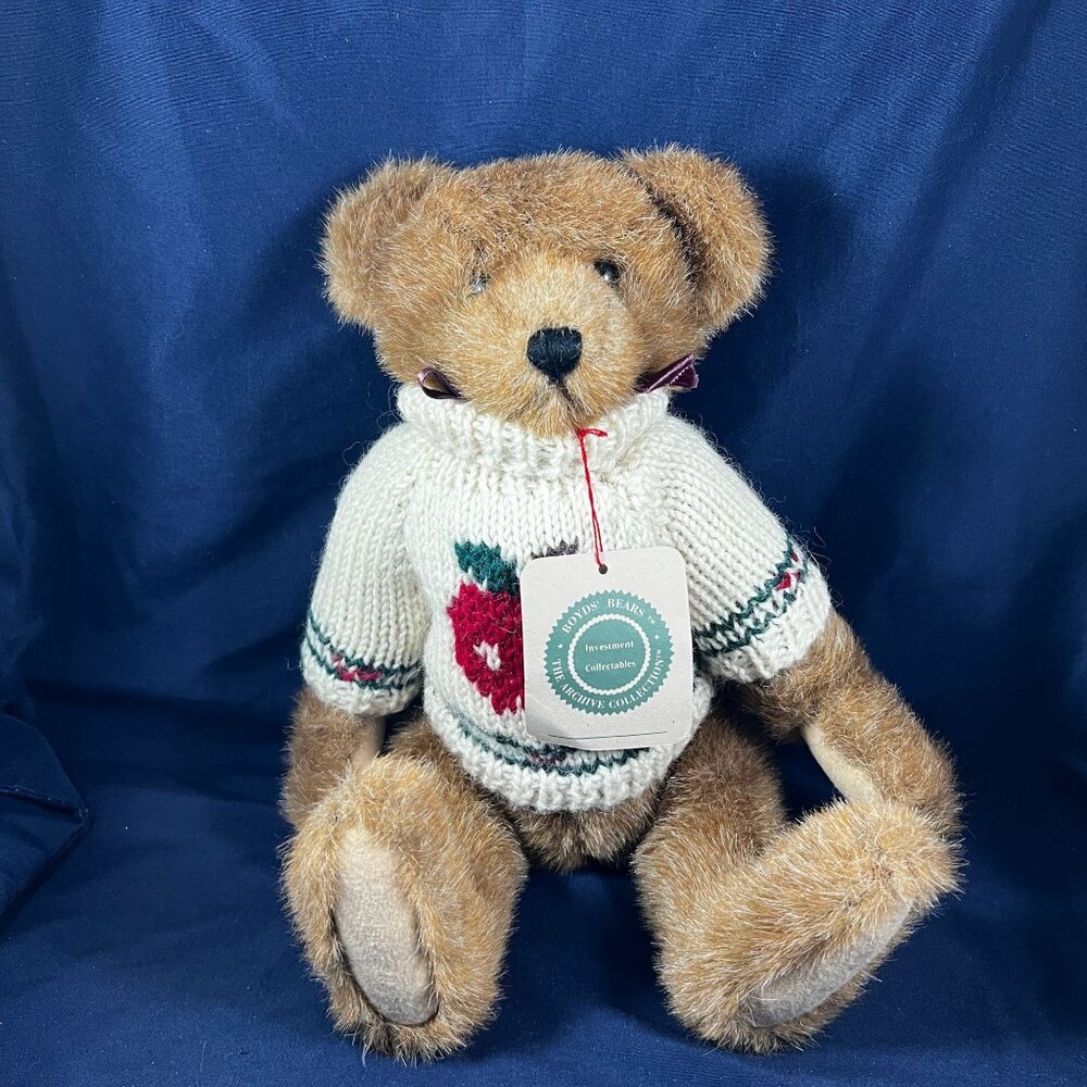 Boyds Bears Collectible Plush Bear With White Knit Apple Sweater